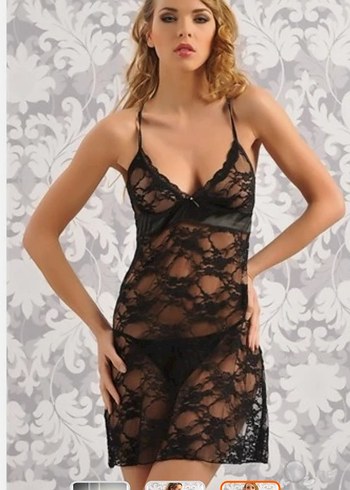 Siyah Dantelli Gecelik - Görsel 7