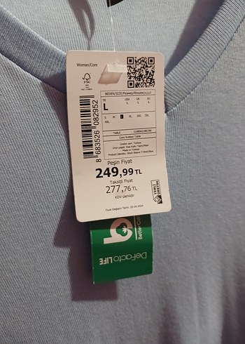 Mavi V Yaka Kısa Kollu Kadın Tişört - Görsel 3