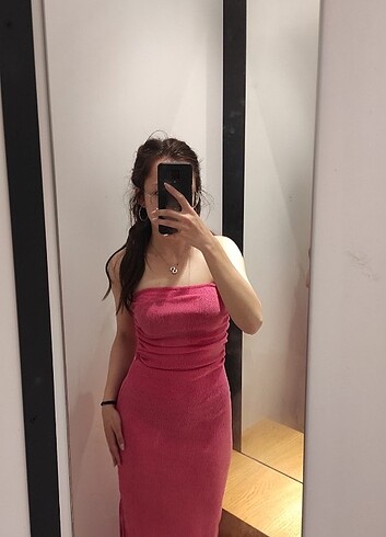 xs Beden DEFACTO PEMBE STRAPLEZ YANDAN YIRTMAÇLI ELBİSE XS S BEDEN