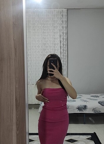DEFACTO PEMBE STRAPLEZ YANDAN YIRTMAÇLI ELBİSE XS S BEDEN
