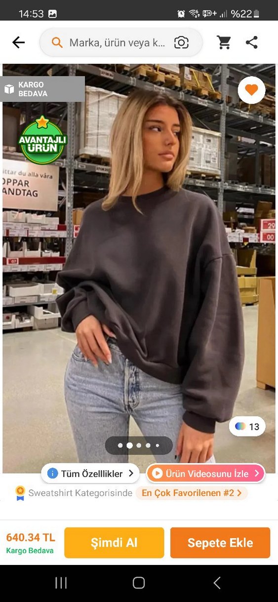 Madmext Gri Oversize Sweatshirt - Görsel 2