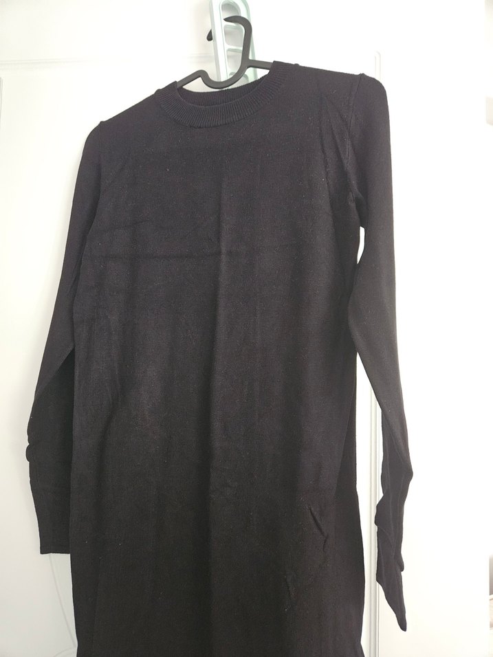 Uzun Siyah Keten Kadın Elbise - Görsel 2