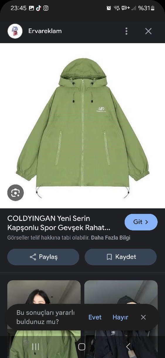 Ali Express Kadın Yeşil Yağmurluk Rüzgarlık - Görsel 4