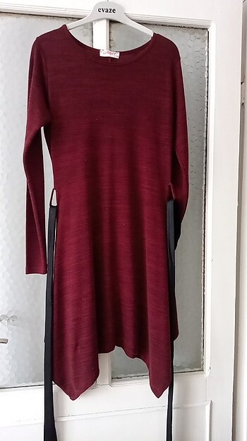 m Beden bordo Renk Kuşaklı Tunik
