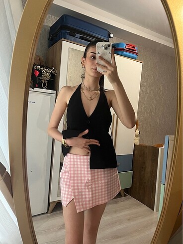 Zara Zara pembe kareli şort etek