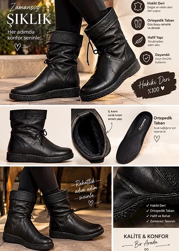 Derimod Unisex Rahat Siyah Deri Bilek Botu 40