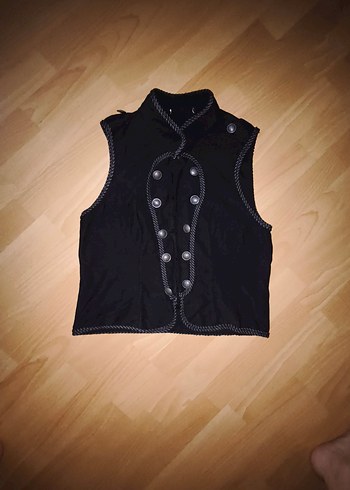 Düğmeli Siyah Gotik Kolsuz Kadın Yelek