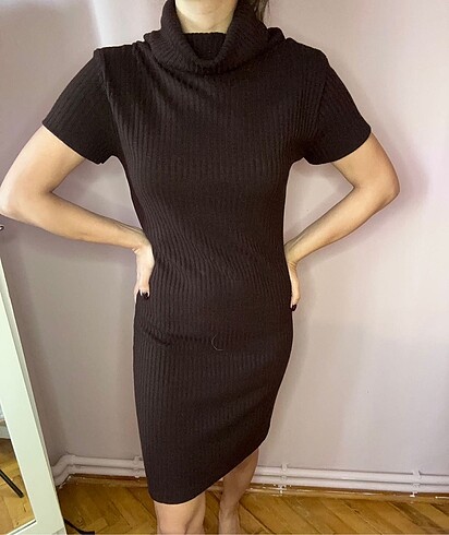Diğer Boğazlı kahverengi uzun elbise