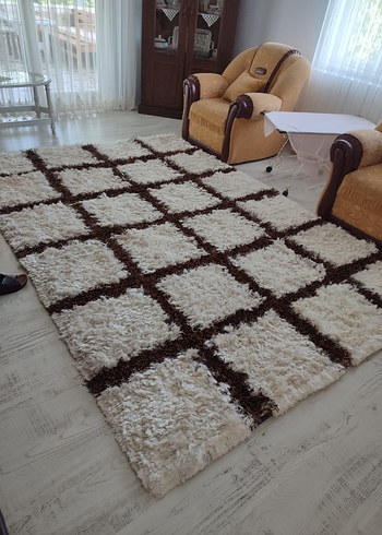 Diğer Kahverengi Kare Desenli el dokuması halı