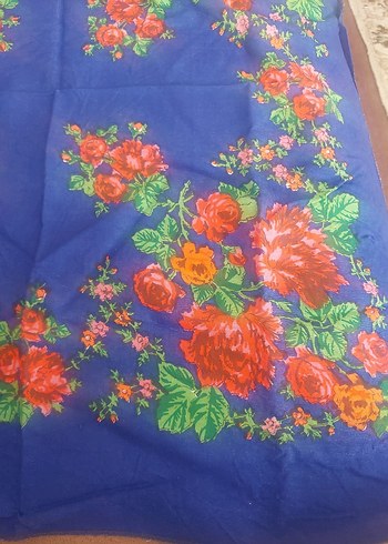 Koyu Mavi Çiçek Desenli Bohem Kadın Fular - Görsel 2