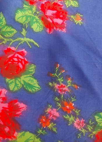 Koyu Mavi Çiçek Desenli Bohem Kadın Fular - Görsel 3