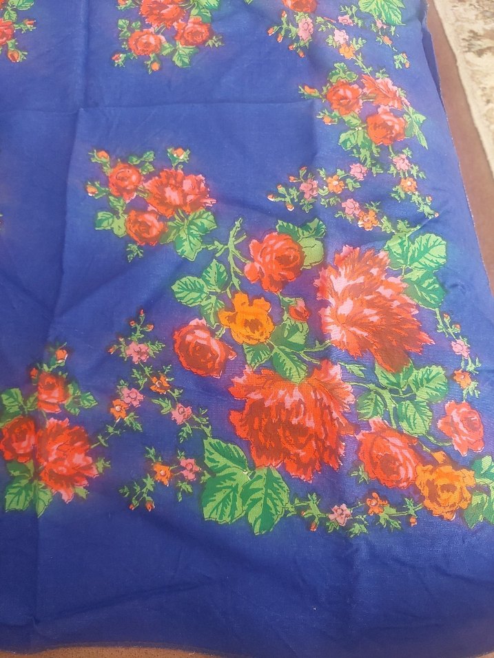 Koyu Mavi Çiçek Desenli Bohem Kadın Fular - Görsel 2