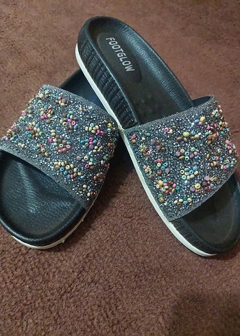 37 numara Boncuk İşlemeli Renkli Platform Terlik HİÇ GİYİLMEDİ. - Görsel 5