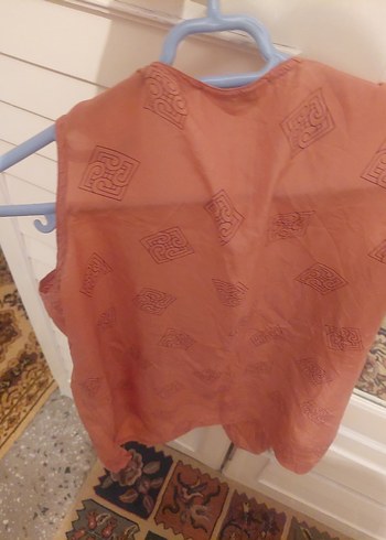 m Beden ten rengi Renk Düğmeli Pudra Pembe V Yaka Kolsuz Bluz
