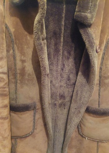 Kahverengi Süet Kadın Kürklü Midi Kaban - Görsel 2