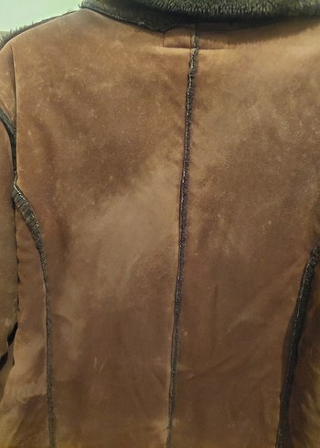 Kahverengi Süet Kadın Kürklü Midi Kaban - Görsel 5