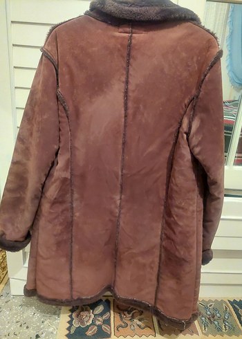 Kahverengi Süet Kadın Kürklü Midi Kaban - Görsel 4