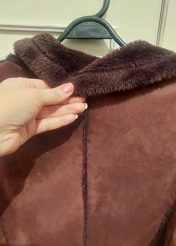 Kahverengi Süet Kadın Kürklü Midi Kaban - Görsel 6