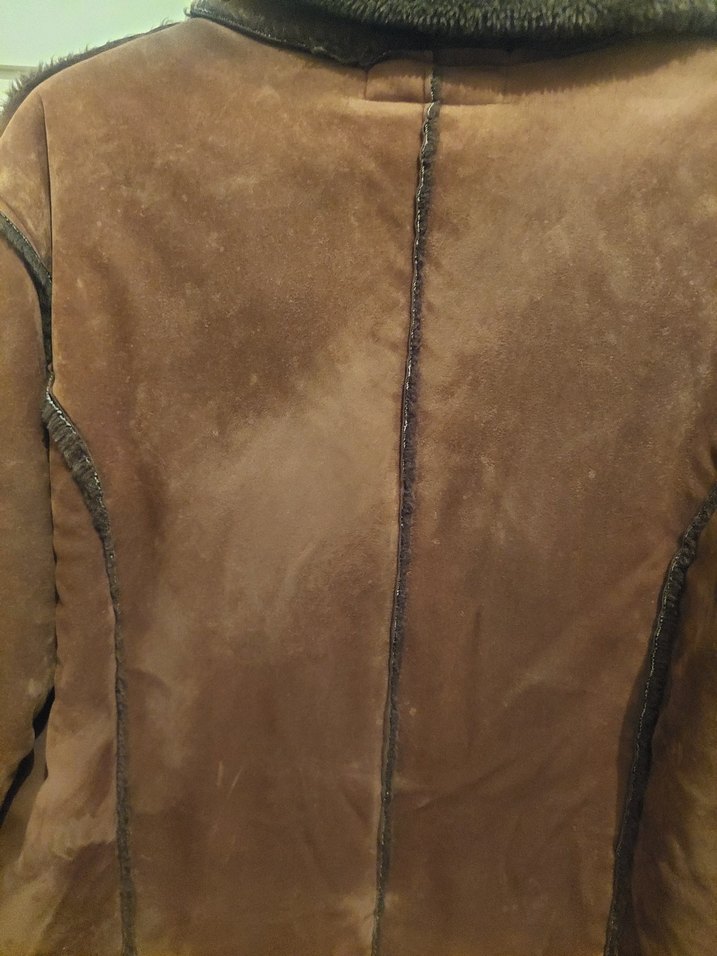 Kahverengi Süet Kadın Kürklü Midi Kaban - Görsel 5