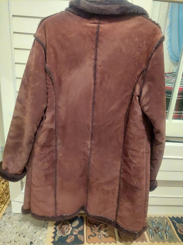 Kahverengi Süet Kadın Kürklü Midi Kaban - Görsel 4