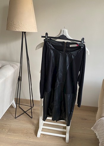 Deri Görünümlü Siyah Midi Hamile Etek - Görsel 8