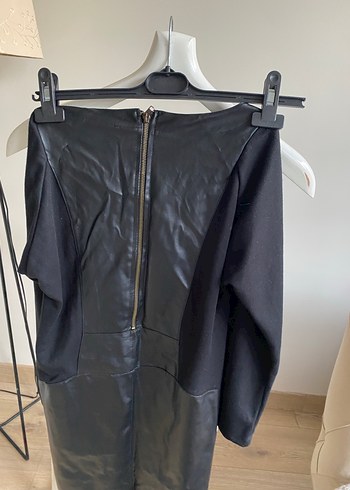 Deri Görünümlü Siyah Midi Hamile Etek - Görsel 3