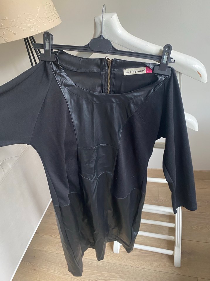 Deri Görünümlü Siyah Midi Hamile Etek - Görsel 2