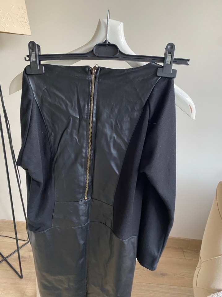 Deri Görünümlü Siyah Midi Hamile Etek - Görsel 3