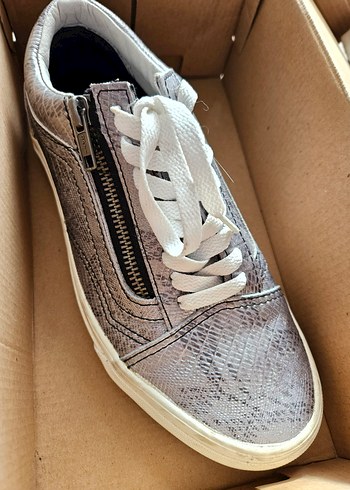 Gri Yılan Desenli Bağcıklı Kadın Vans - Görsel 2