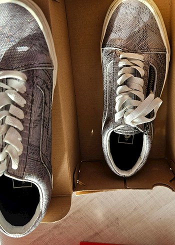 Gri Yılan Desenli Bağcıklı Kadın Vans - Görsel 5