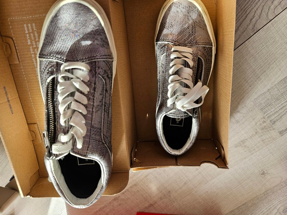 Gri Yılan Desenli Bağcıklı Kadın Vans - Görsel 5
