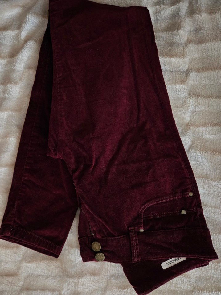 Bordo Kadife Kadın Pantolon - Görsel 2