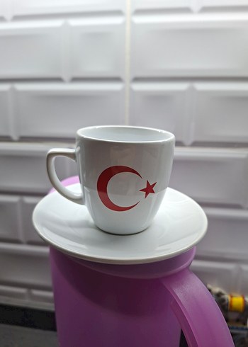 Türk Bayraklı  2 li Beyaz Kahve Fincanı - Görsel 3