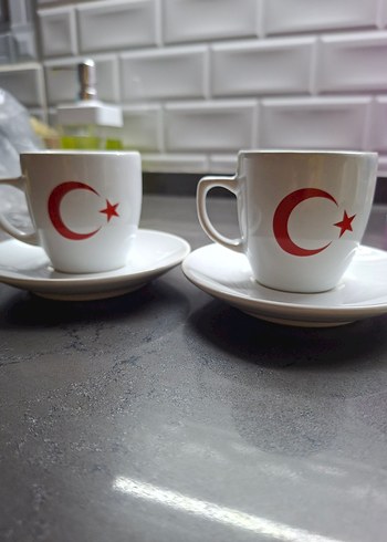 Türk Bayraklı  2 li Beyaz Kahve Fincanı - Görsel 2
