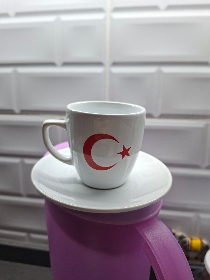 Türk Bayraklı  2 li Beyaz Kahve Fincanı - Görsel 3