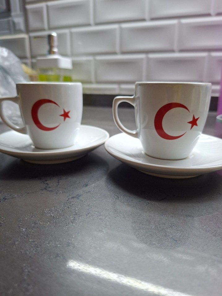Türk Bayraklı  2 li Beyaz Kahve Fincanı - Görsel 2