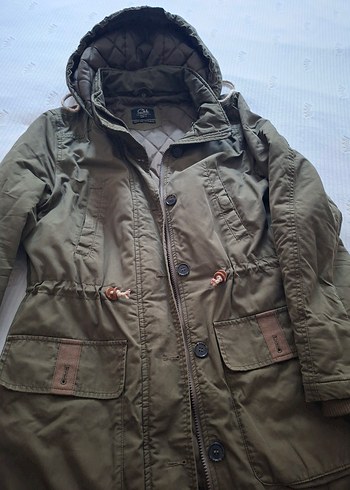 Düğmeli Haki Midi Kadın parka Mont - Görsel 3