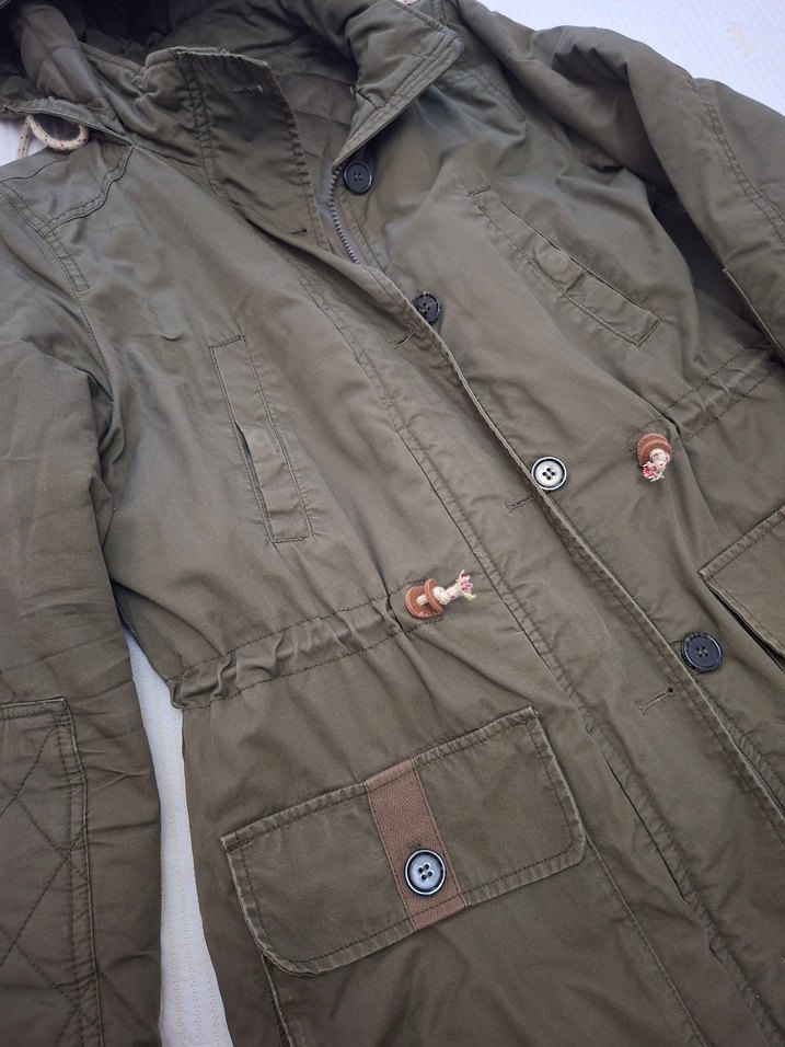 Düğmeli Haki Midi Kadın parka Mont - Görsel 2