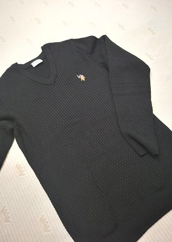 Siyah V Yaka Erkek Triko Kazak Lbeden Örgü Desen 2 kez giyinildi - Görsel 2