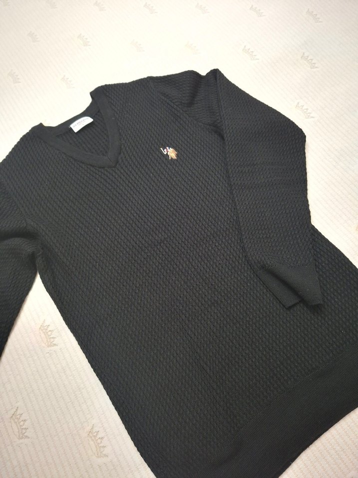 Siyah V Yaka Erkek Triko Kazak Lbeden Örgü Desen 2 kez giyinildi - Görsel 2