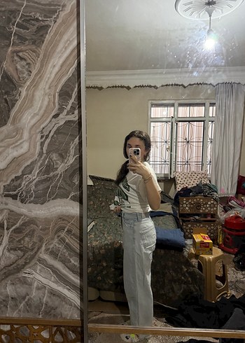 Diğer Gri Batik Desenli Bol Kesim Midi Kot Pantolon