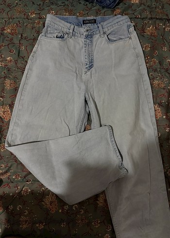 Gri Batik Desenli Bol Kesim Midi Kot Pantolon - Görsel 5