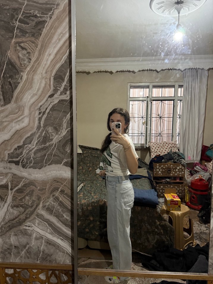 Gri Batik Desenli Bol Kesim Midi Kot Pantolon - Görsel 2