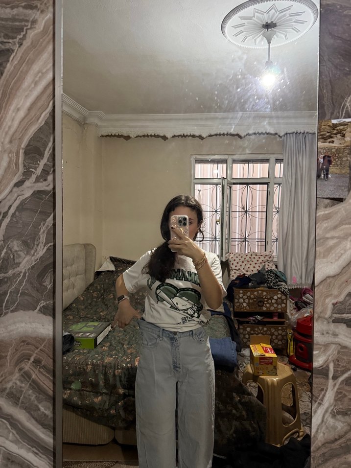 Gri Batik Desenli Bol Kesim Midi Kot Pantolon - Görsel 4