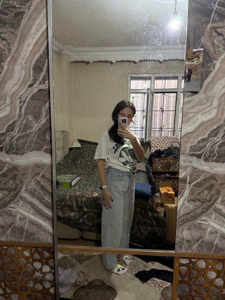 Gri Batik Desenli Bol Kesim Midi Kot Pantolon - Görsel 3