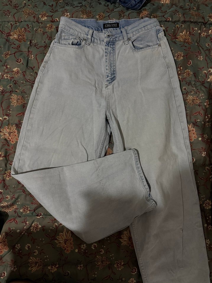 Gri Batik Desenli Bol Kesim Midi Kot Pantolon - Görsel 5