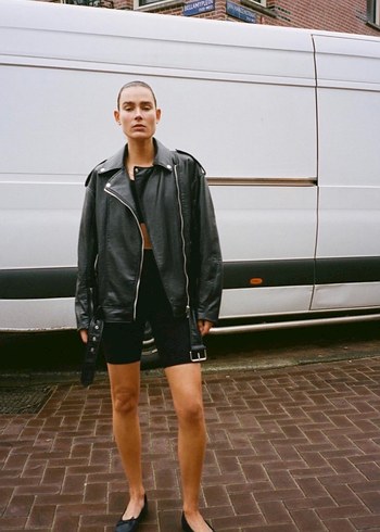 Zara siyah deri çeket - Görsel 2