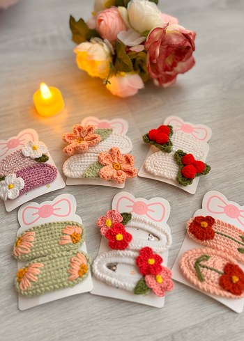 Nakışlı Örgü Çiçekli Çocuk Toka Seti - Görsel 2