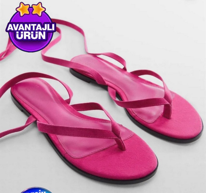 Mango Pembe Süet İpli Sandalet - Görsel 2