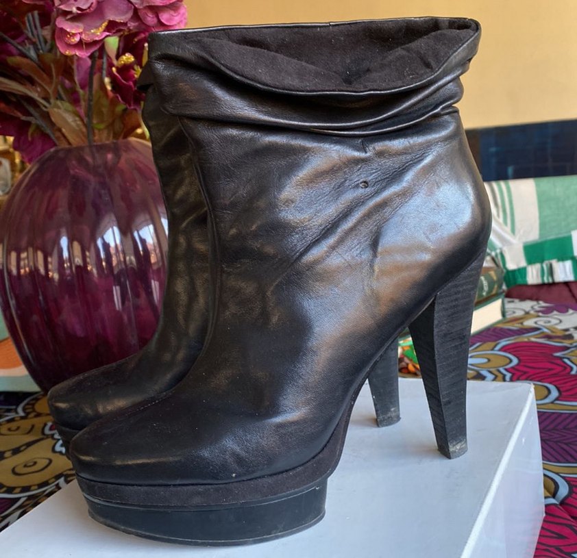 Siyah Gerçek Deri Platform Topuklu Gotik Bot - Görsel 2